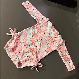 Ruffle Butts Flamingo Print Long Sleeve Swimsuit